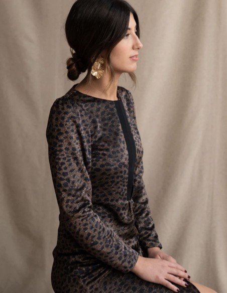 Robe midi à imprimé léopard et manches françaises