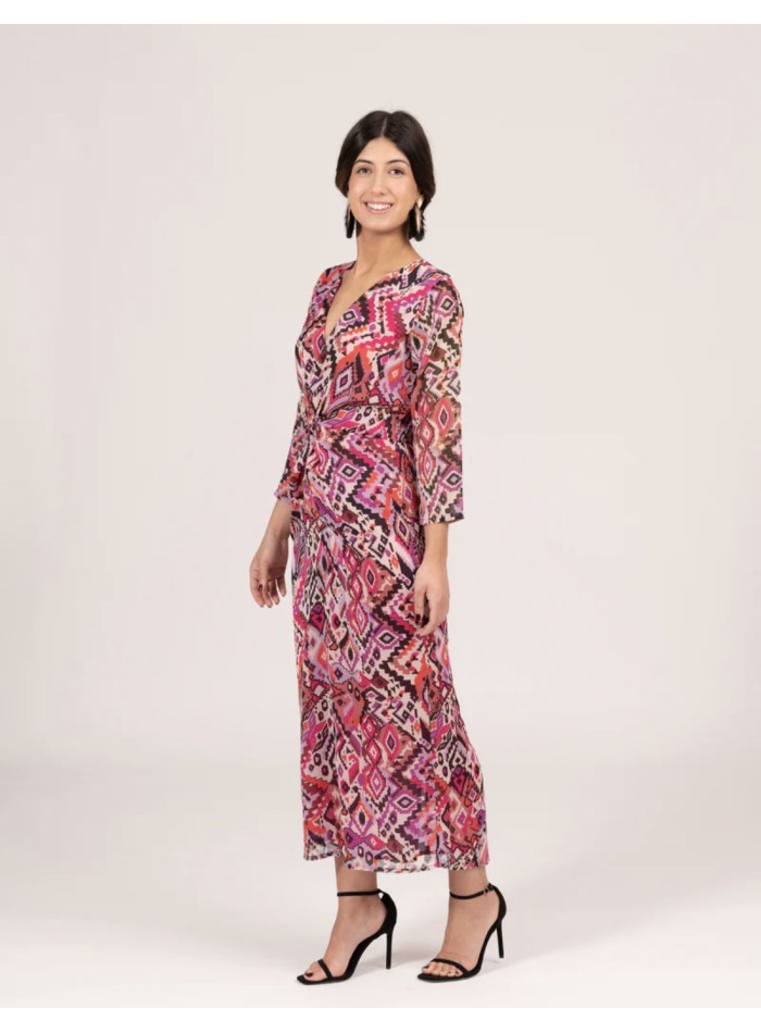 Robe de soirée midi à imprimé ethnique rose