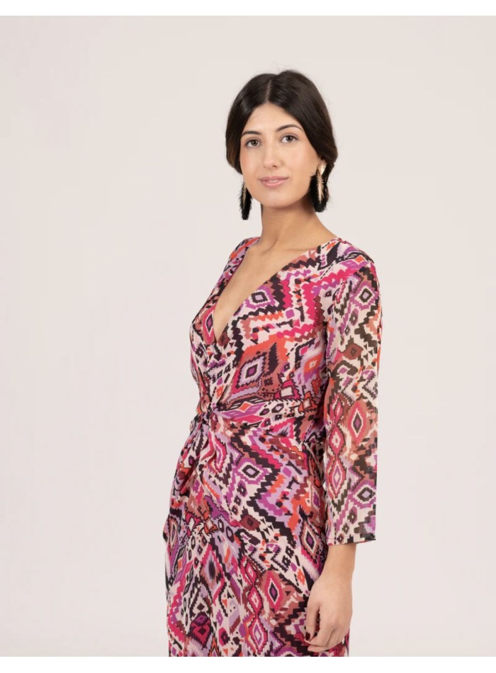 Vestido de fiesta midi estampado étnico rosa