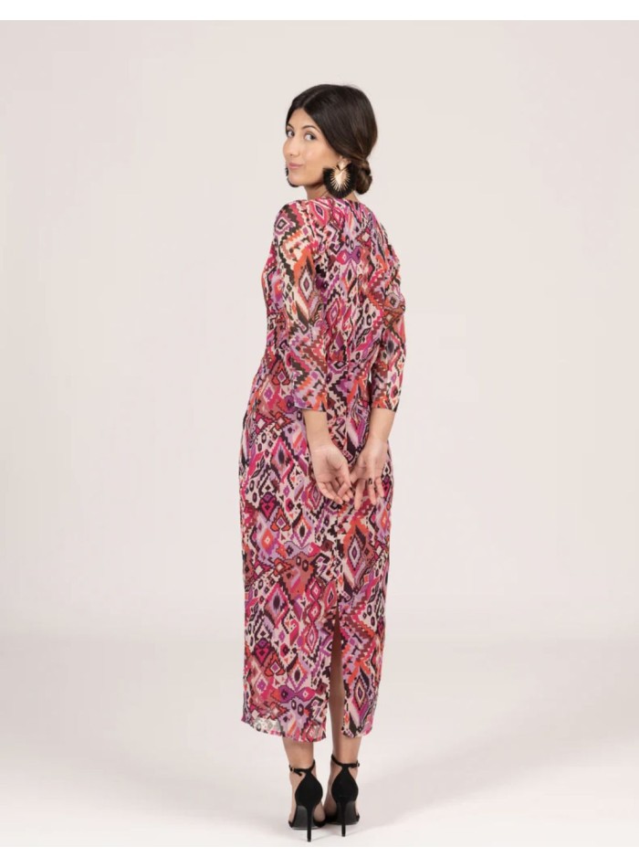 Robe de soirée midi à imprimé ethnique rose