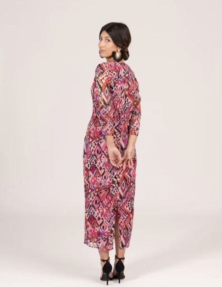Vestido de fiesta midi estampado étnico rosa