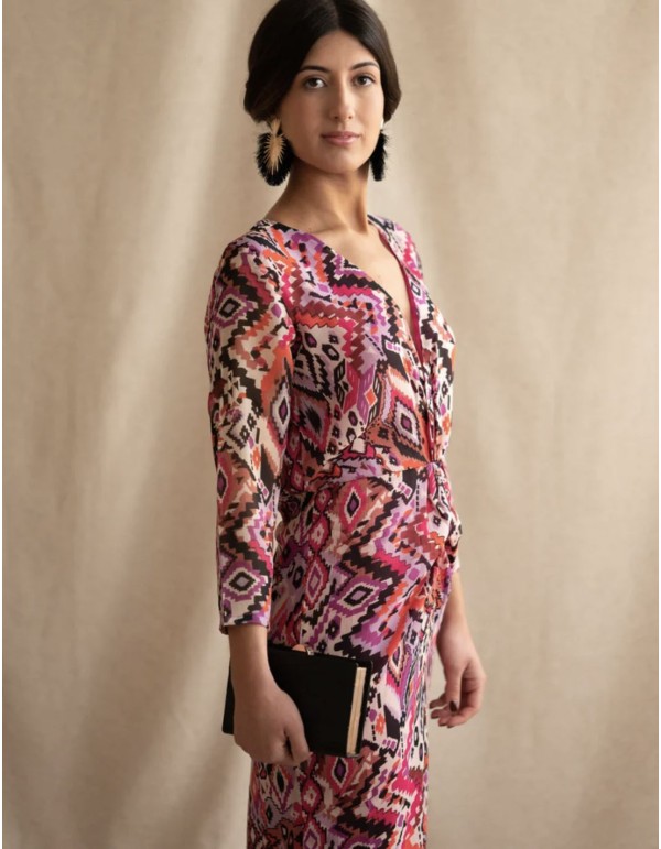 Ethnic print midi party dress pink