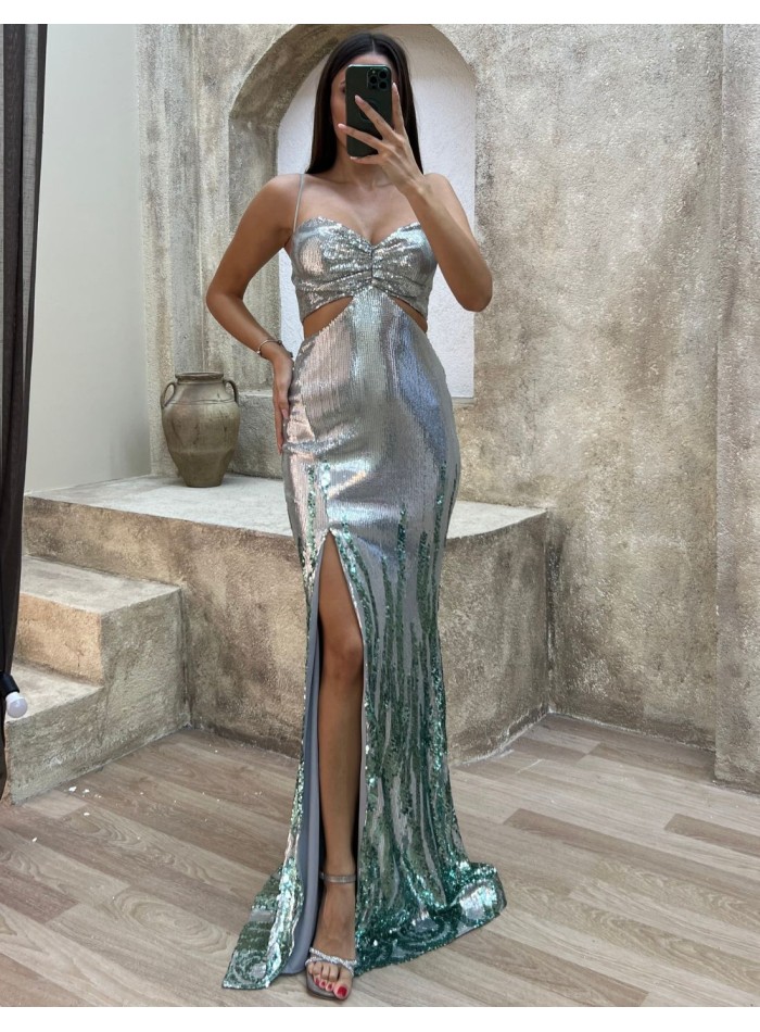 Robe longue de fête bicolore pailletée avec...