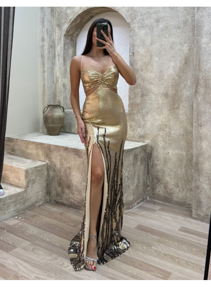 Robe longue de fête bicolore pailletée avec...