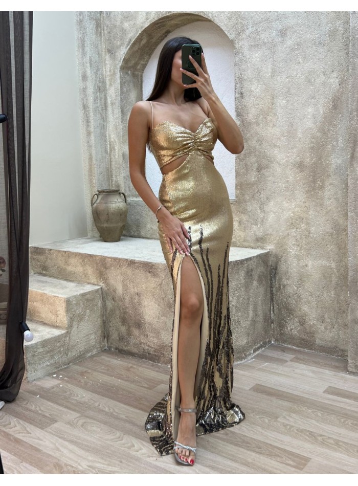 Robe longue de fête bicolore pailletée avec...