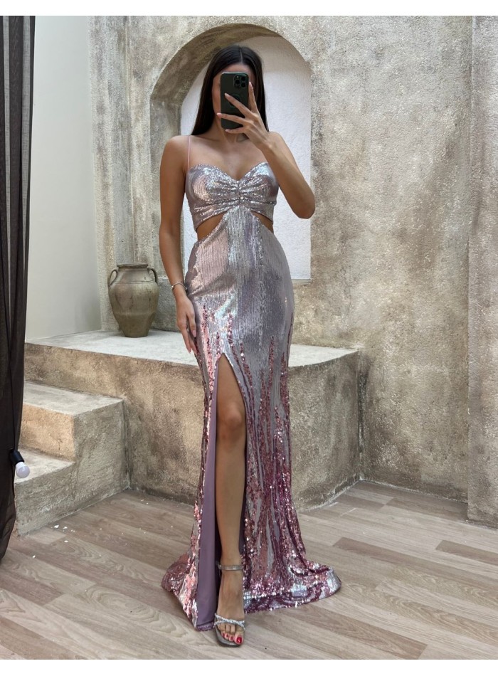 Robe longue de fête bicolore pailletée avec...