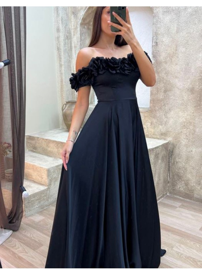 Vestido de fiesta con escote bandeau de flores
