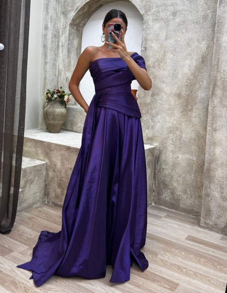 Vestido de fiesta con corsé de lazo y falda fruncida