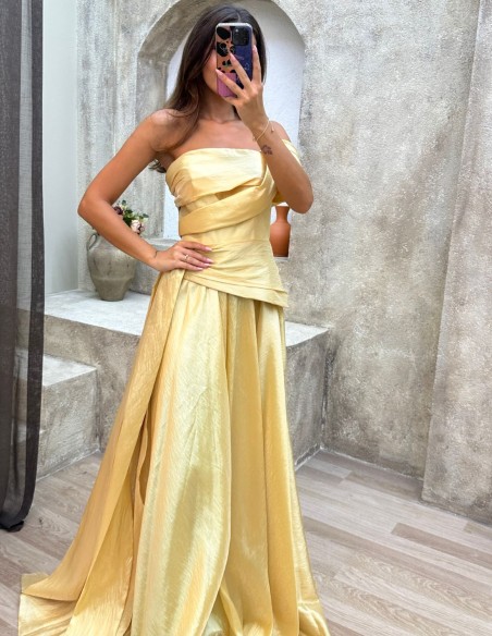 Vestido de fiesta con corsé de lazo y falda fruncida