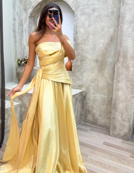 Vestido de fiesta con corsé de lazo y falda fruncida