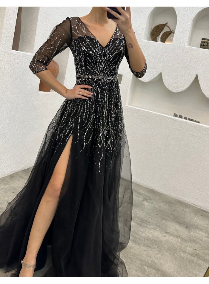 Vestido largo de fiesta con corsé y bordado de...