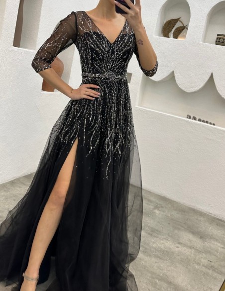 Vestido largo de fiesta con corsé y bordado de pedrería