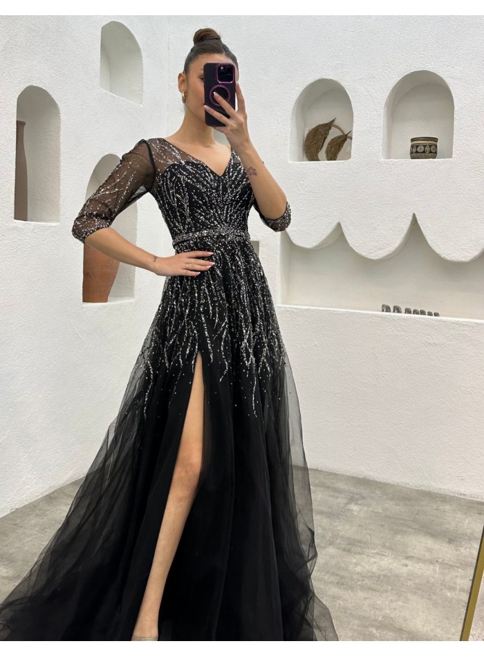 Long party dress with corset and embroidered...