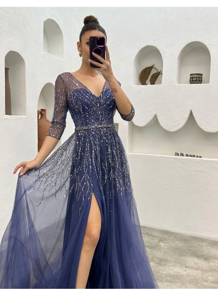 Long party dress with corset and embroidered...