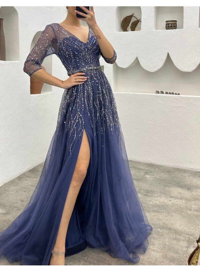 Robe longue de fête avec corset et broderie de...