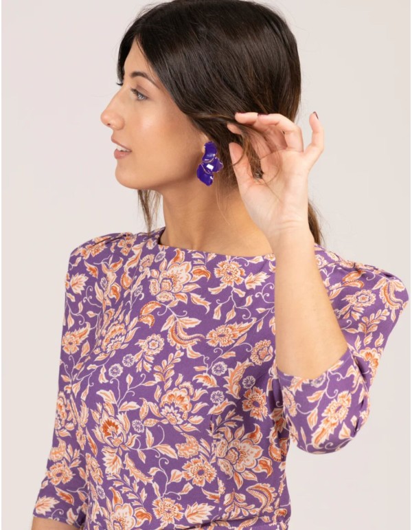 Lilac floral print midi dress with ruffled sleeves 2