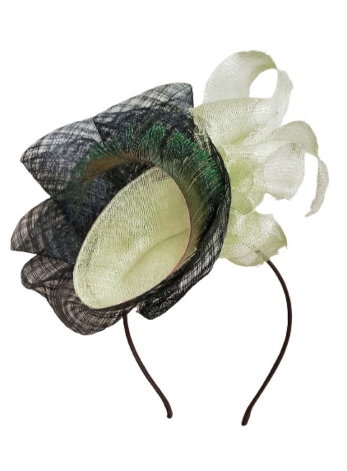 Raffia headdress for guests.