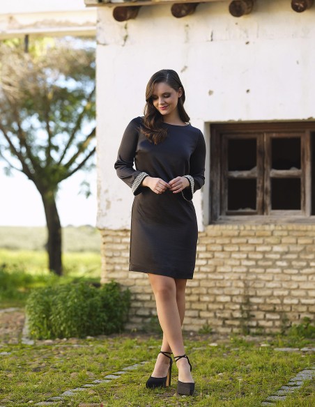 Straight cut short party dress with rhinestone details