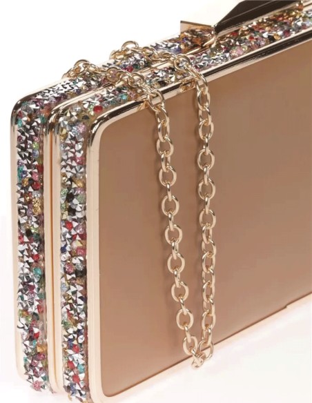 Clutch bag with rhinestones on the side - rectangular