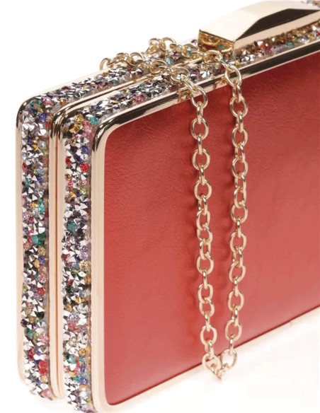 Clutch bag with rhinestones on the side - rectangular