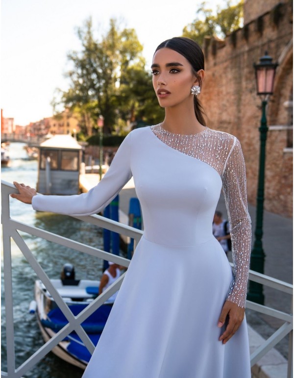 Robe longue de fête gris perle avec manches fantaisie 2