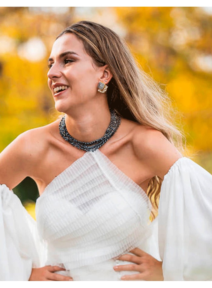 Boucle d'oreilles avec perles et pierre naturelle