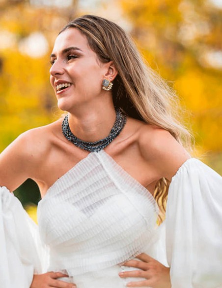 Boucle d'oreilles avec perles et pierre naturelle