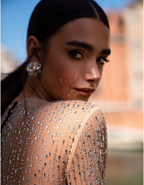 Robe longue de fête avec manches en strass 2