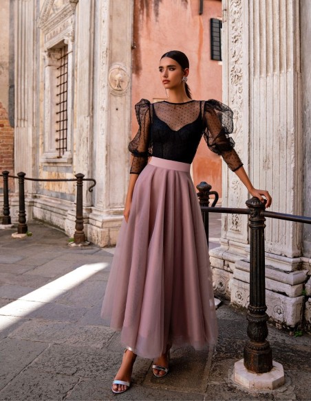 Vestido midi bailarina con falda de tul