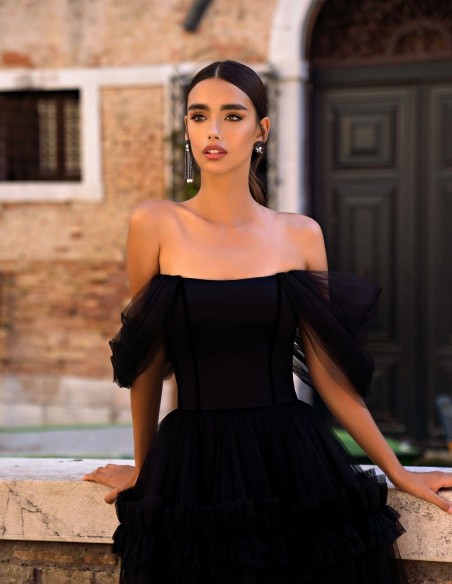 Robe midi en tulle avec manches tombantes