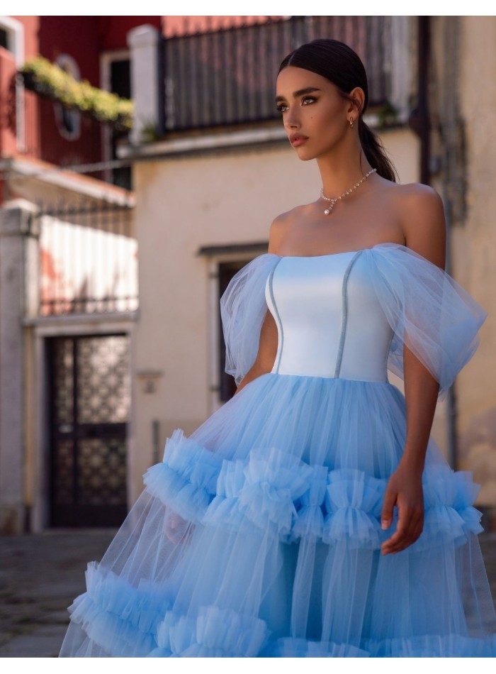Robe midi en tulle avec manches tombantes