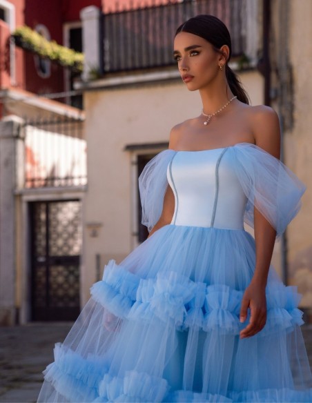 Robe midi en tulle avec manches tombantes