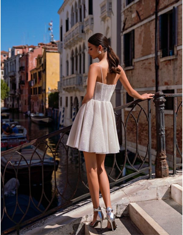 Shiny mini dress with flared skirt 2