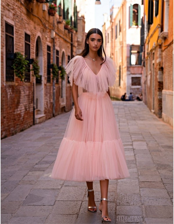 Midi party dress with tulle frills