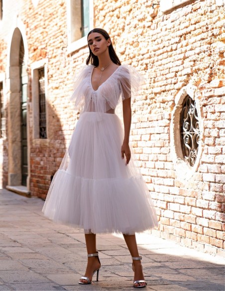 Midi party dress with tulle frills