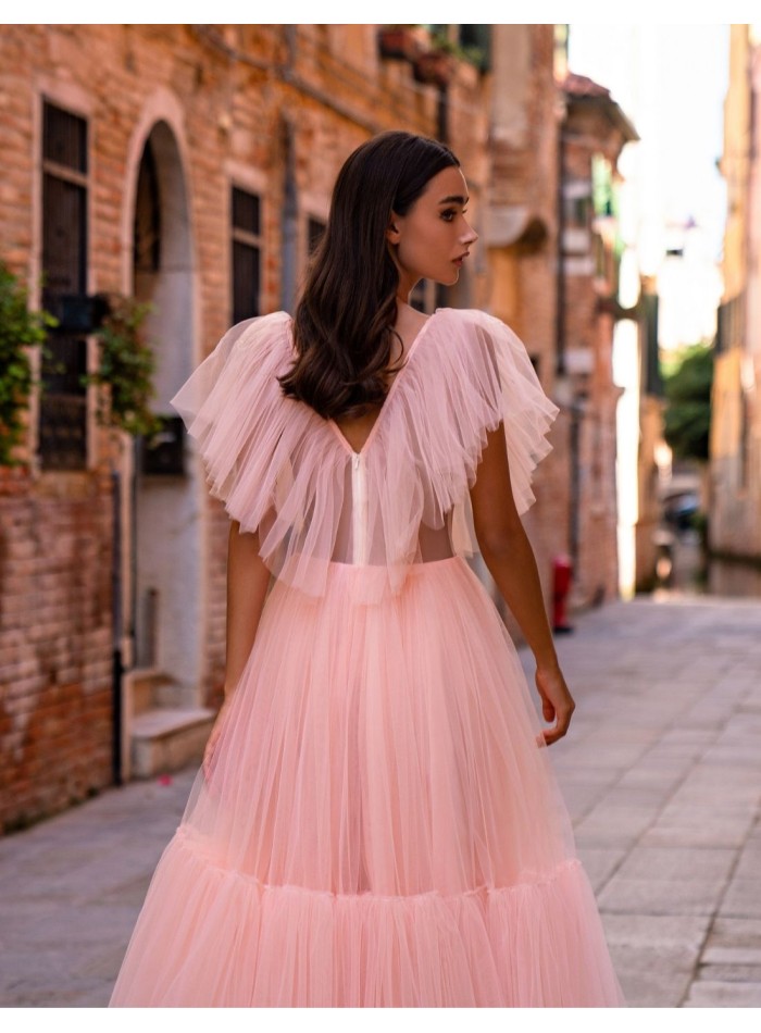 Midi party dress with tulle frills