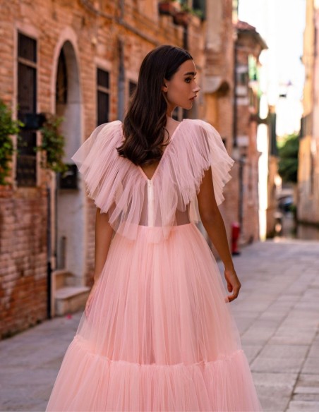 Midi party dress with tulle frills
