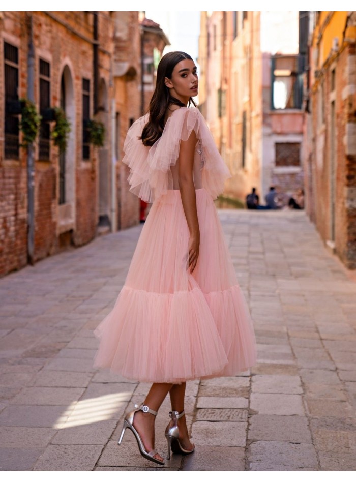Midi party dress with tulle frills