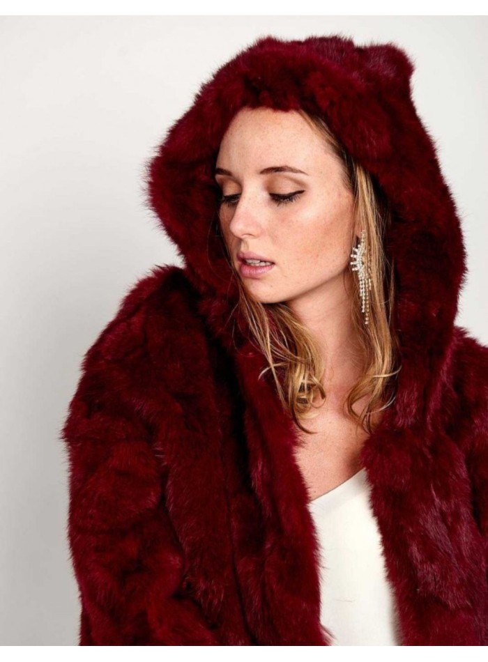 Rabbit fur coat with hood