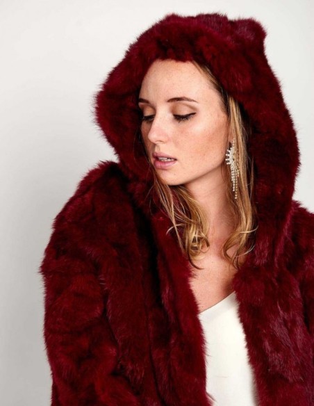 Rabbit fur coat with hood