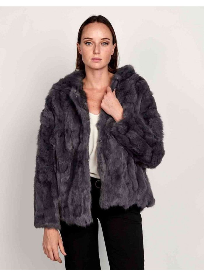 Rabbit fur coat with hood