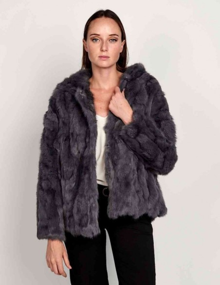 Rabbit fur coat with hood
