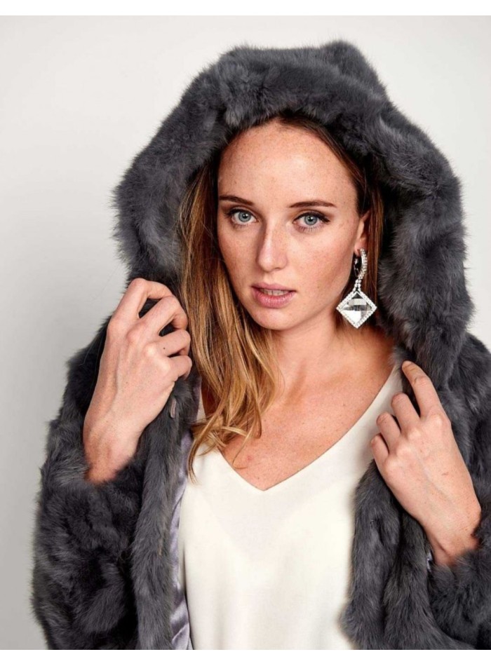 Rabbit fur coat with hood