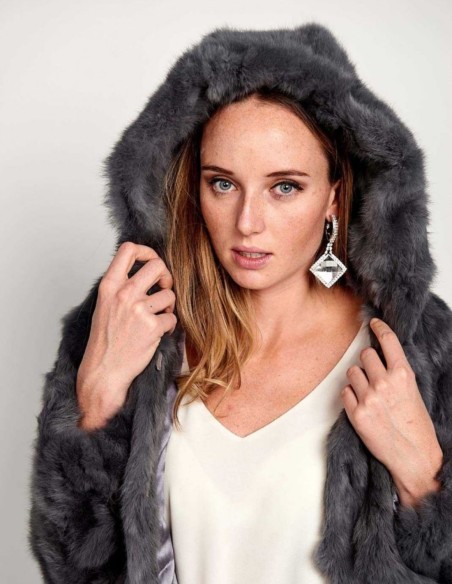 Rabbit fur coat with hood