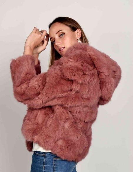 Rabbit fur coat with hood