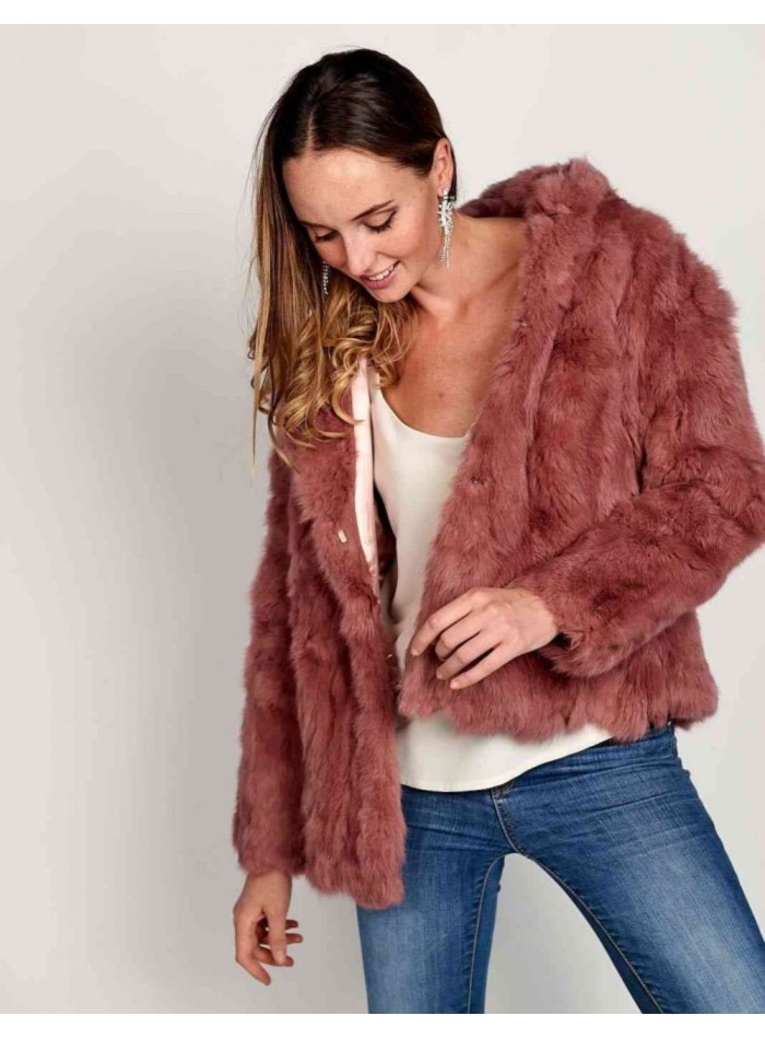 Rabbit fur coat with hood
