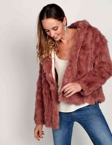 Rabbit fur coat with hood