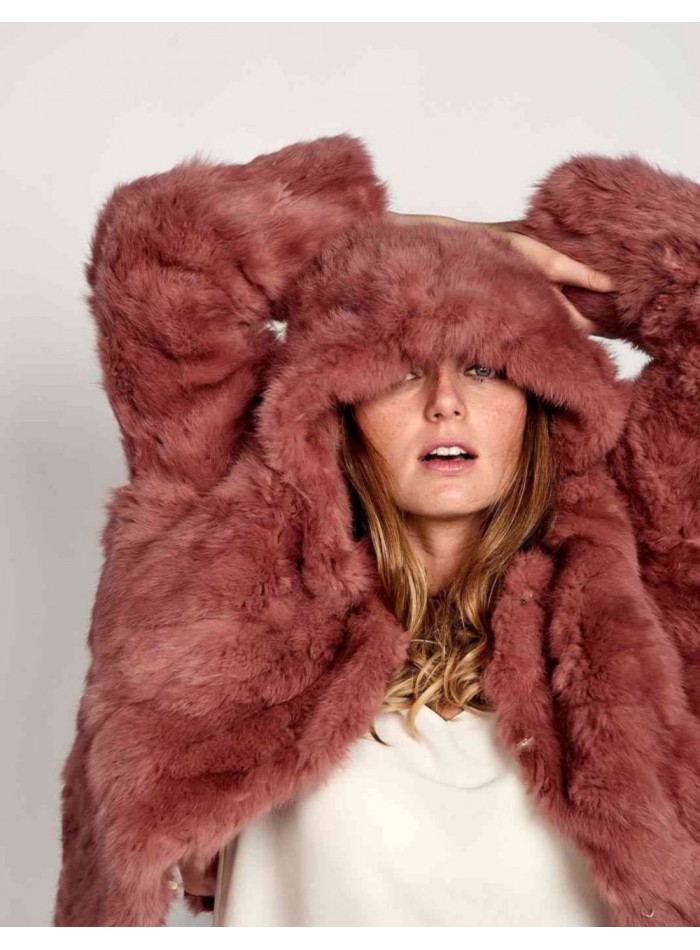 Rabbit fur coat with hood