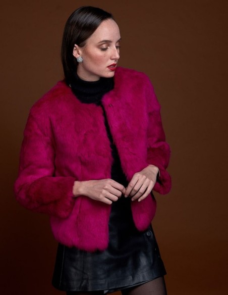 Rabbit fur jacket with round collar