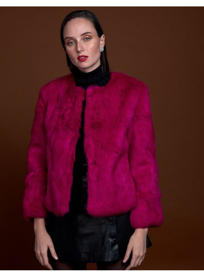 Rabbit fur jacket with round collar